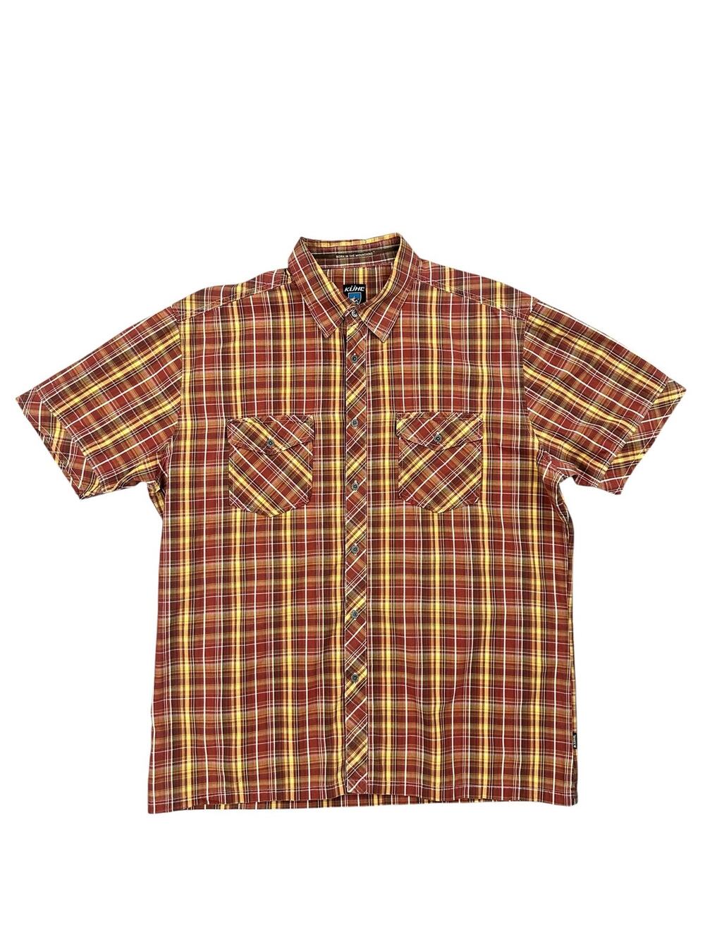 Kuhl Suncel Plaid Short Sleeve Button Down Reddish Brown — XL